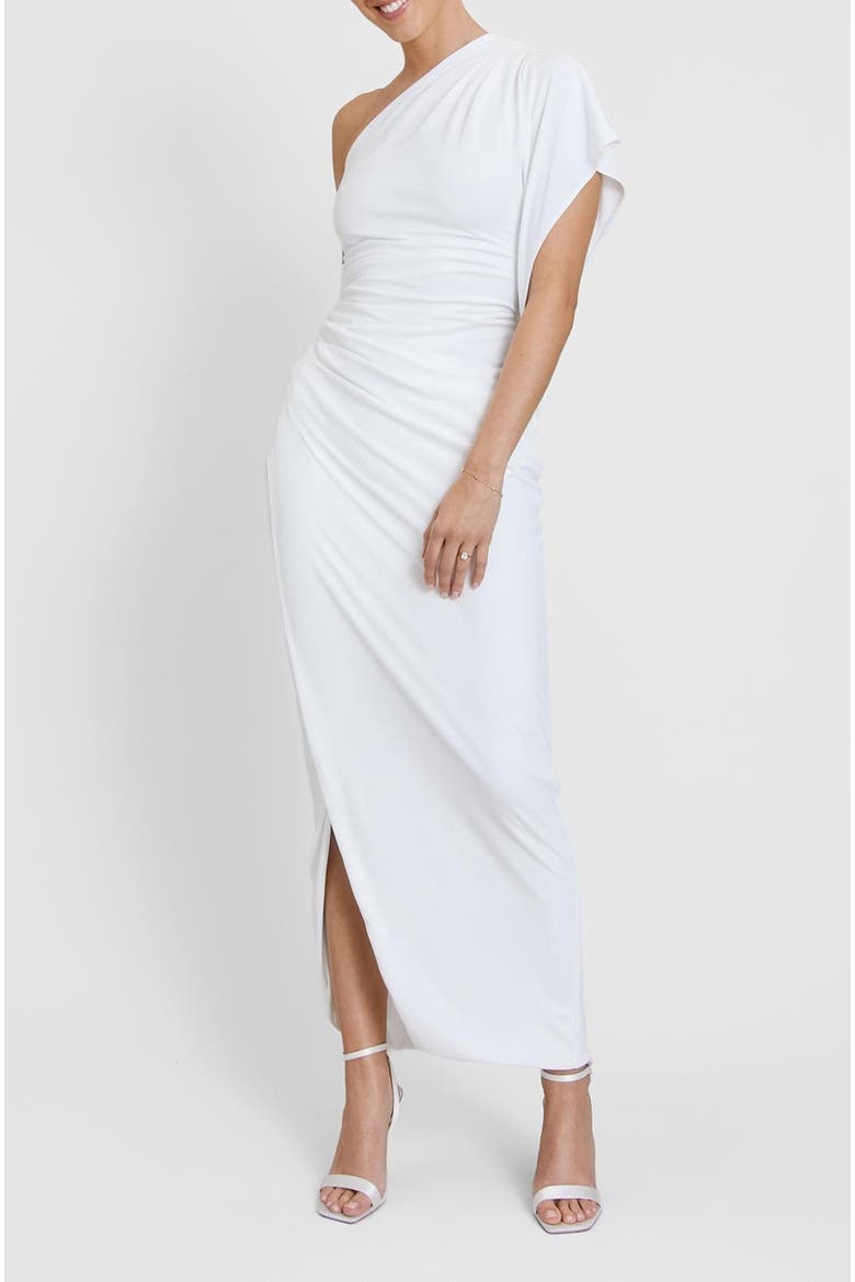 Asymmetric Drape Stretch Occasion Dress, Alternate, color, White
