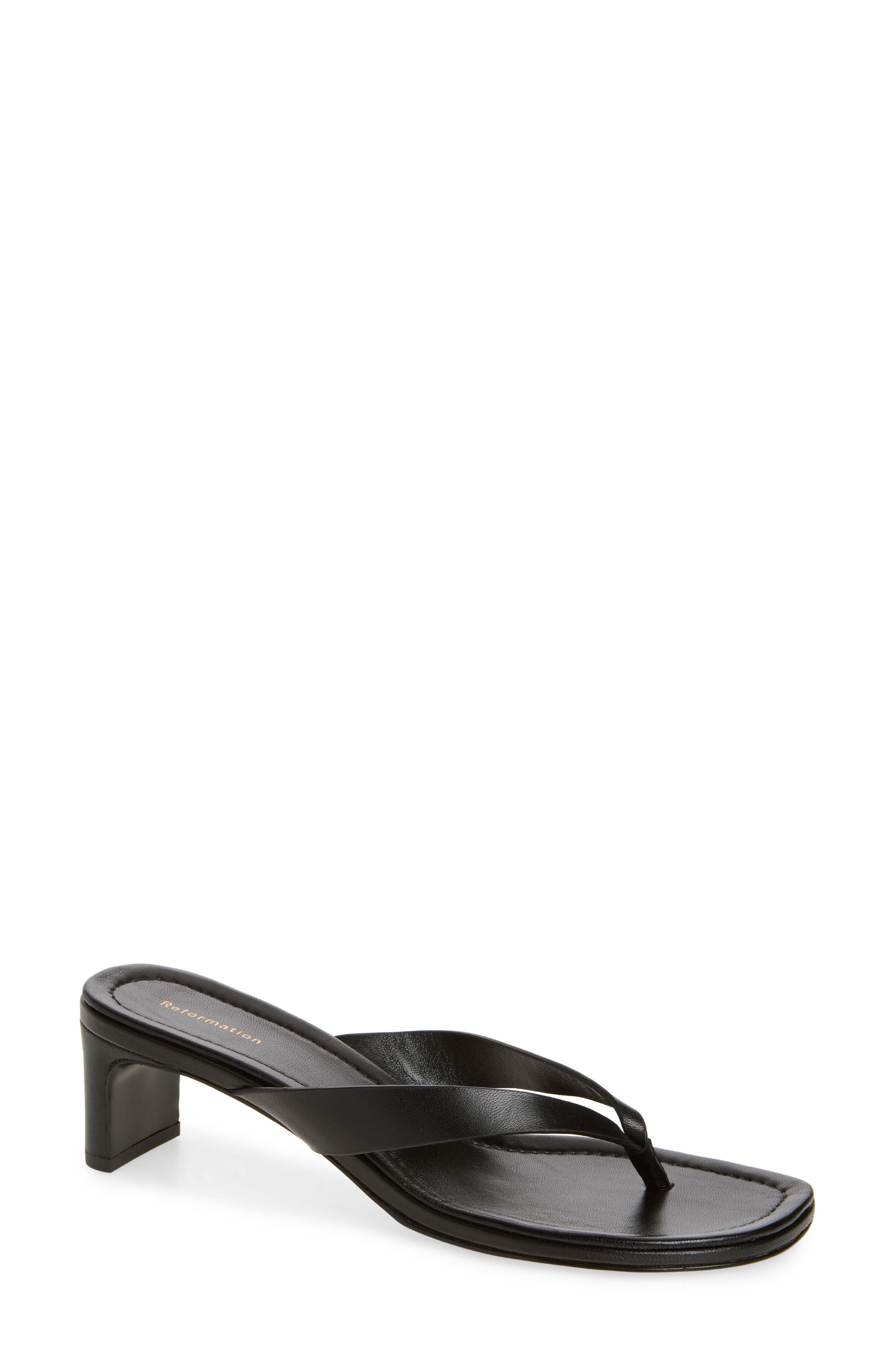 Reformation Jessie Block Heel Sandal, Main, color, Black Leather