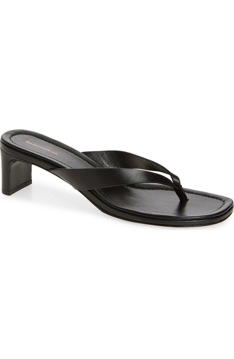 Reformation Jessie Block Heel Sandal, Main, color, Black Leather