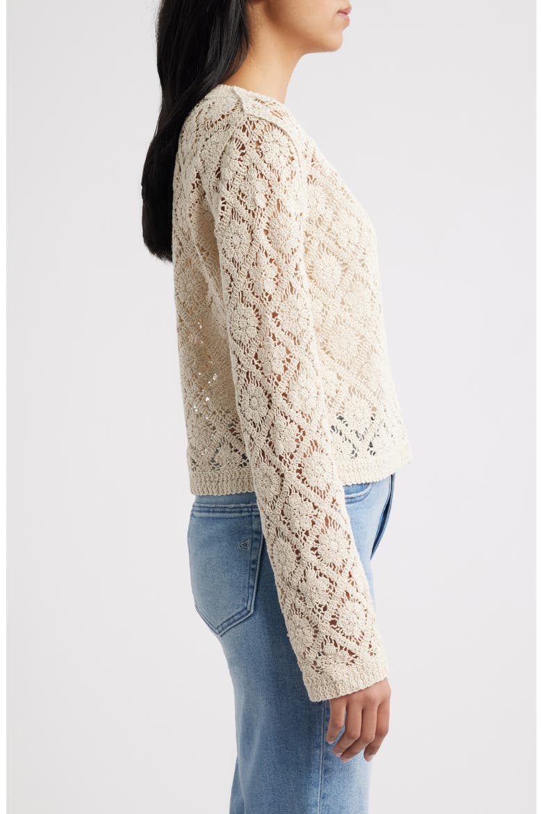 Diamond Floral Crochet Button Front Cardigan, Alternate, color, OATMEAL