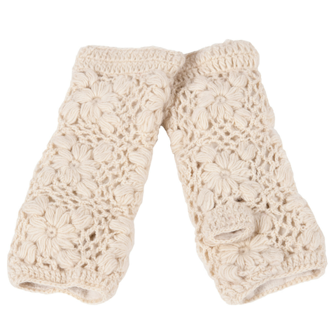 Flower Hand Crochet Fingerless Gloves
