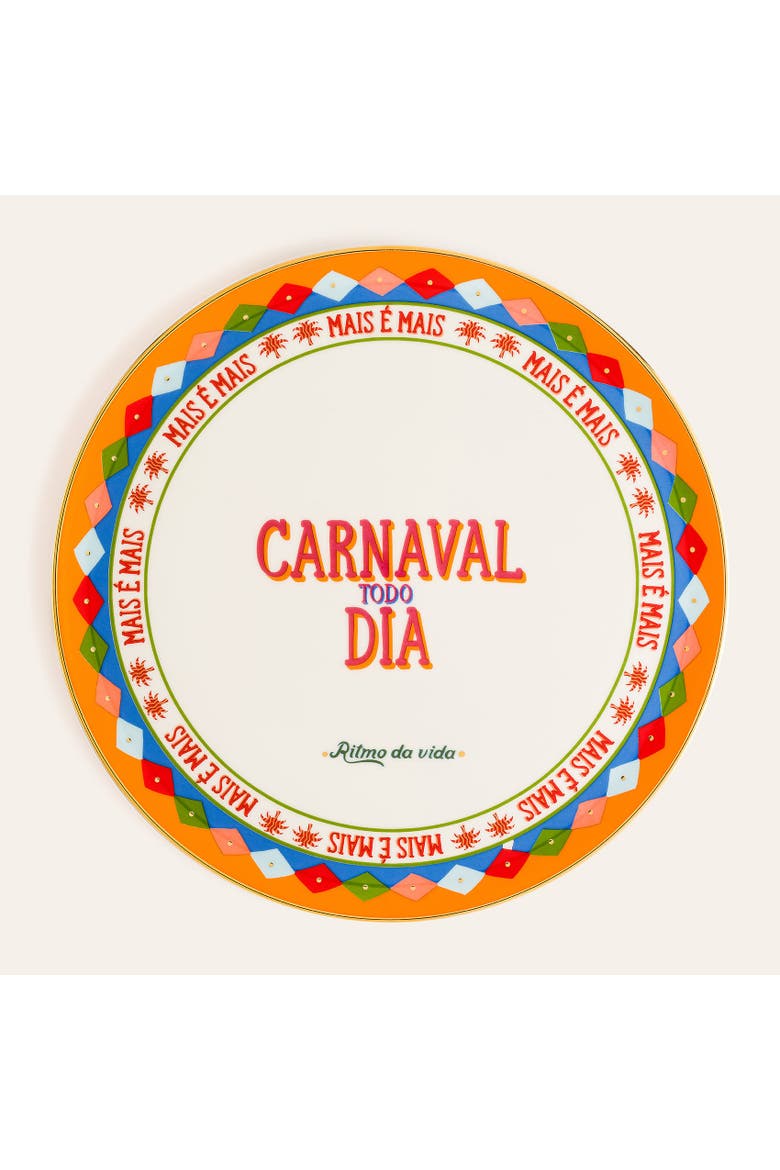 Lublin Carnaval Rimmed Porcelain Pizza Artisan Ceramic, Main, color, White