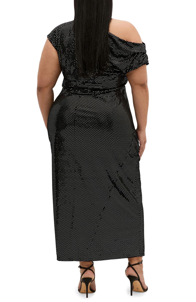 City Chic Shimmy Ruched One-Shoulder Midi Cocktail Dress, Alternate, color, Black