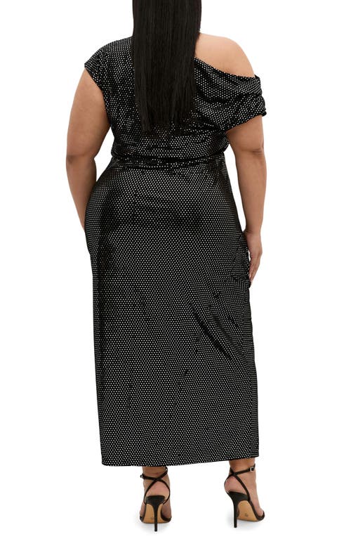 City Chic Shimmy Ruched One-shoulder Midi Cocktail Dress In Black