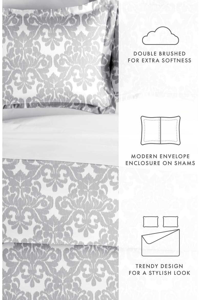 Premium Ultra Soft Soft Damask Pattern 3-Piece Duvet Cover Set, Alternate, color, LIGHT GRAY