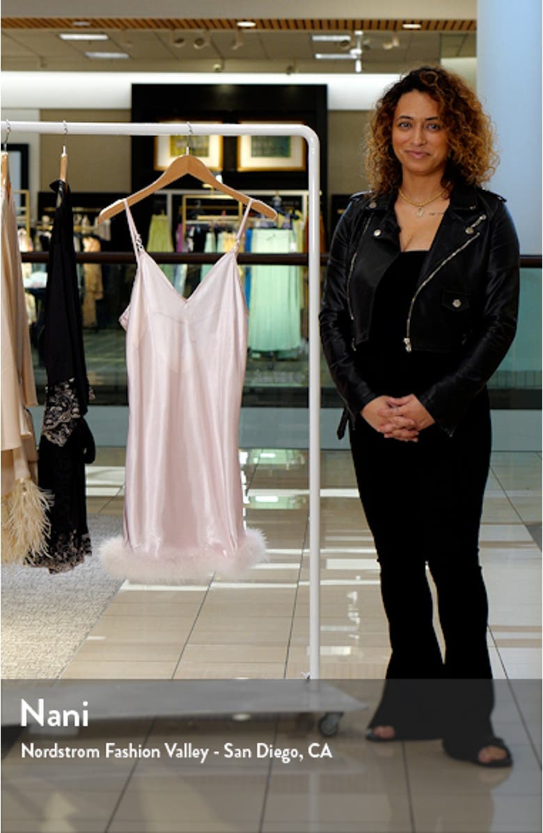 Hope Faux Feather Trim Satin Chemise, sales video thumbnail