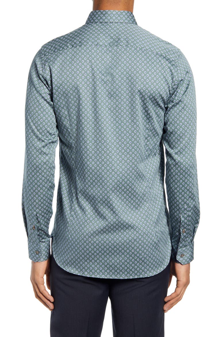 Heknows Slim Fit Floral Print Button-Up Shirt, Alternate, color, GREEN