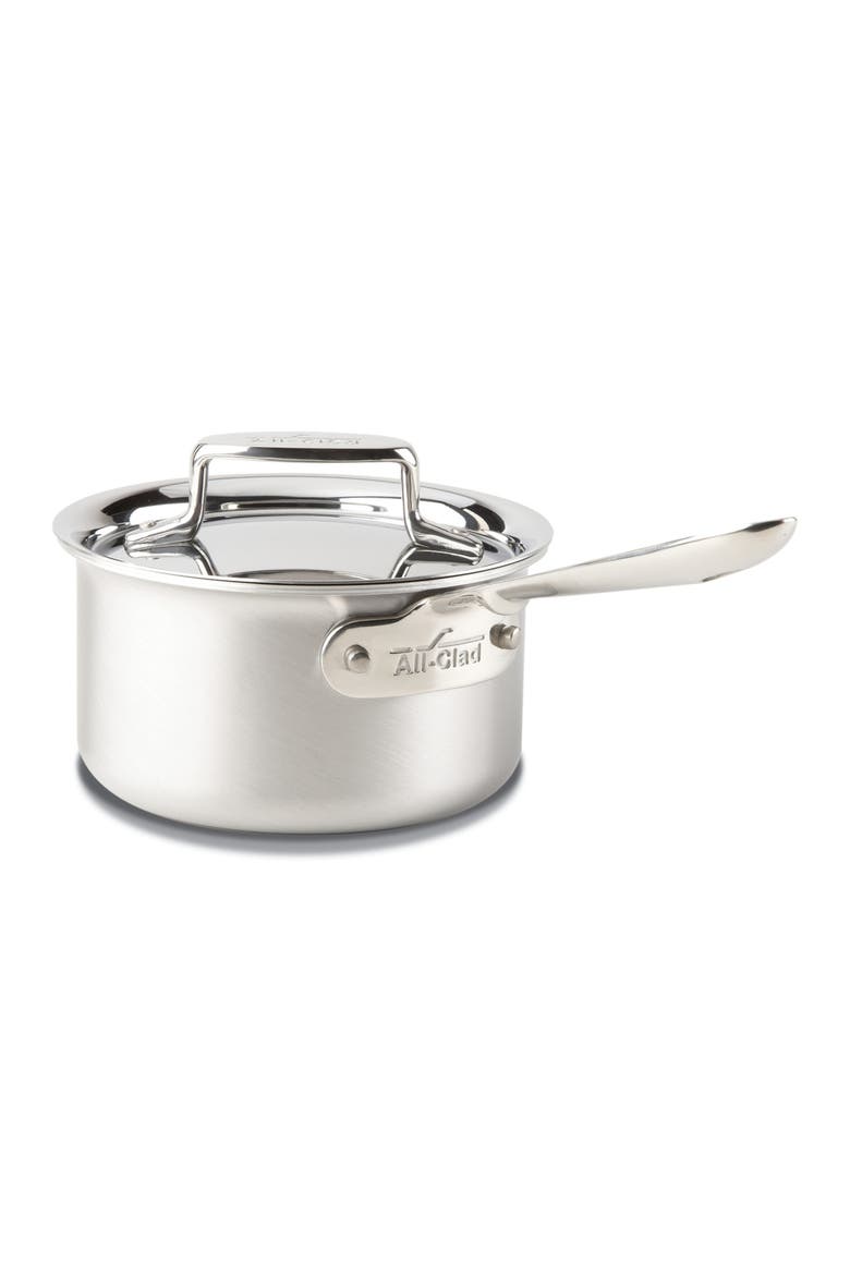 D5 Stainless Brushed 5-Ply Bonded 1.5-Quart Sauce Pan with Lid, Main, color, SILVER