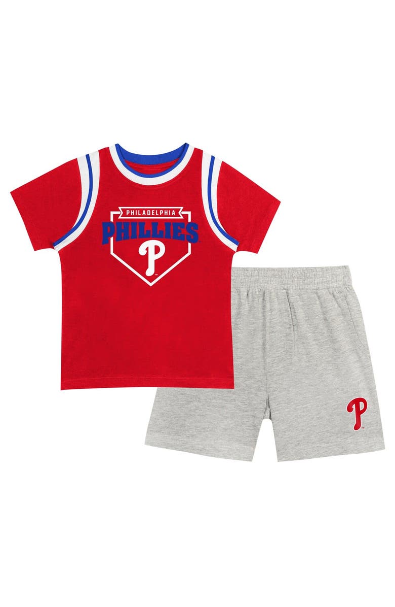 Outerstuff Toddler Fanatics Branded Red/Gray Philadelphia Phillies Bases Loaded T-Shirt & Shorts Set, Main, color,