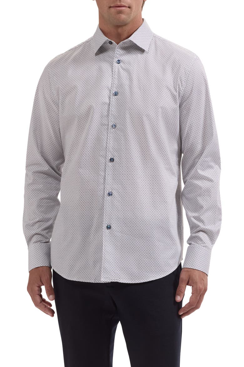 Alvin Shaped Fit Long Sleeve Cotton Button-Up Shirt, Main, color, MARINE BLUE