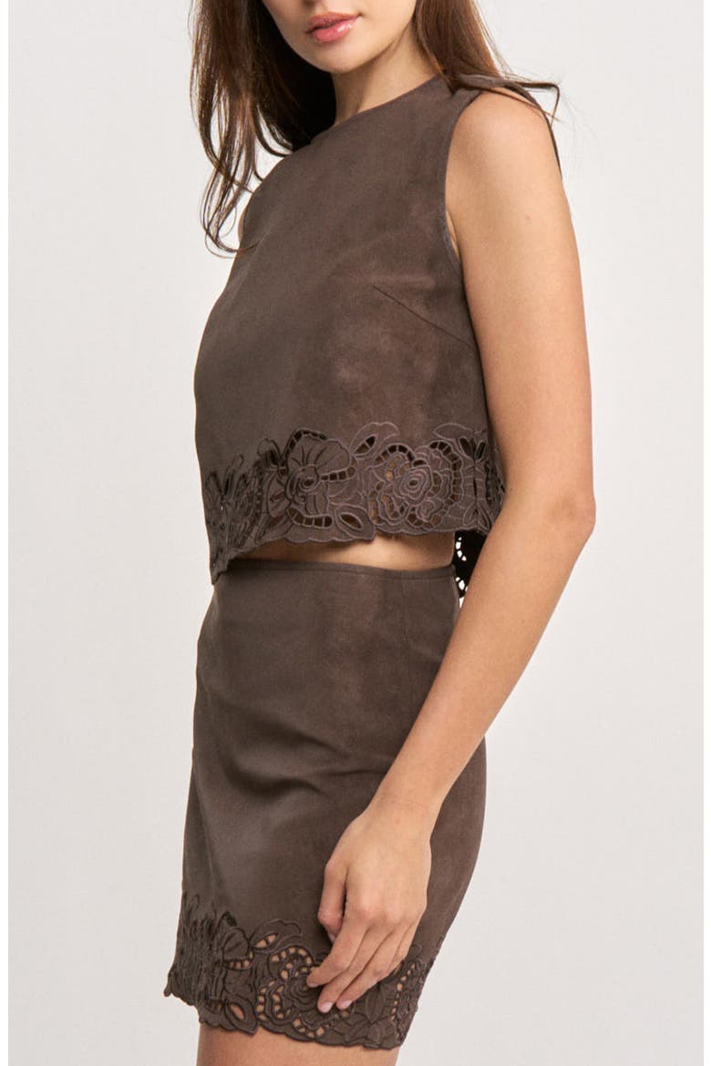 Pauline Faux Leather Eyelet Crop Top, Alternate, color, DARK BROWN