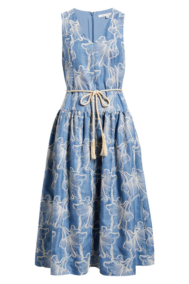 Floral Embroidery Sleeveless Midi Dress, Alternate, color, BLUE MULTI