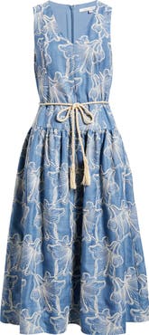 Julia Jordan Floral Embroidery Sleeveless Midi Dress
