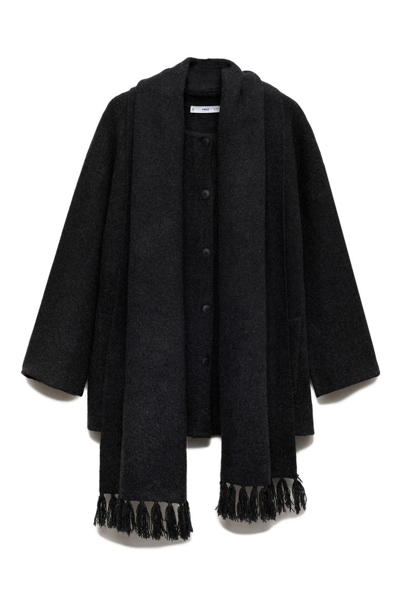 Felt Coat with Removable Scarf Detail, Alternate, color, CHARCOAL