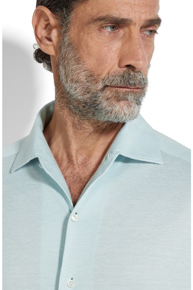 Crossover Silk, Linen & Cotton Button-Up Shirt, Alternate, color, BRIGHT BLUE SOLID