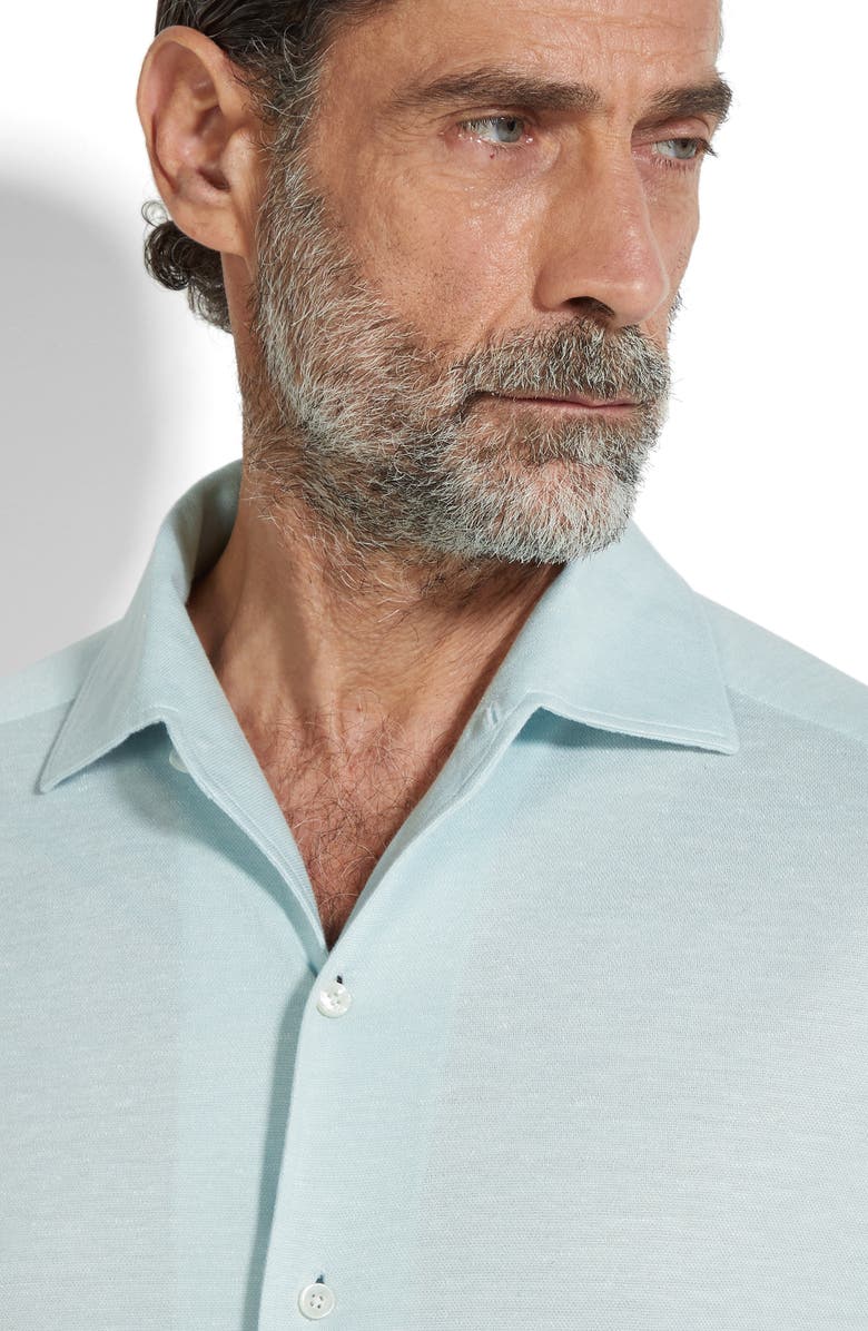 ZEGNA Crossover Silk, Linen & Cotton Button-Up Shirt, Alternate, color, Bright Blue Solid