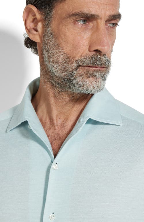 Zegna Silk & Linen Blend Long Sleeve Shirt In Bright Blue Solid