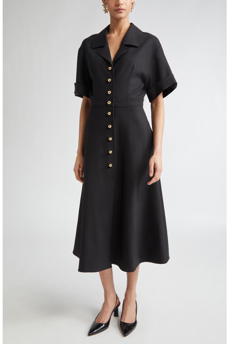 Stretch Virgin Wool Midi Dress, Main, color, BLACK