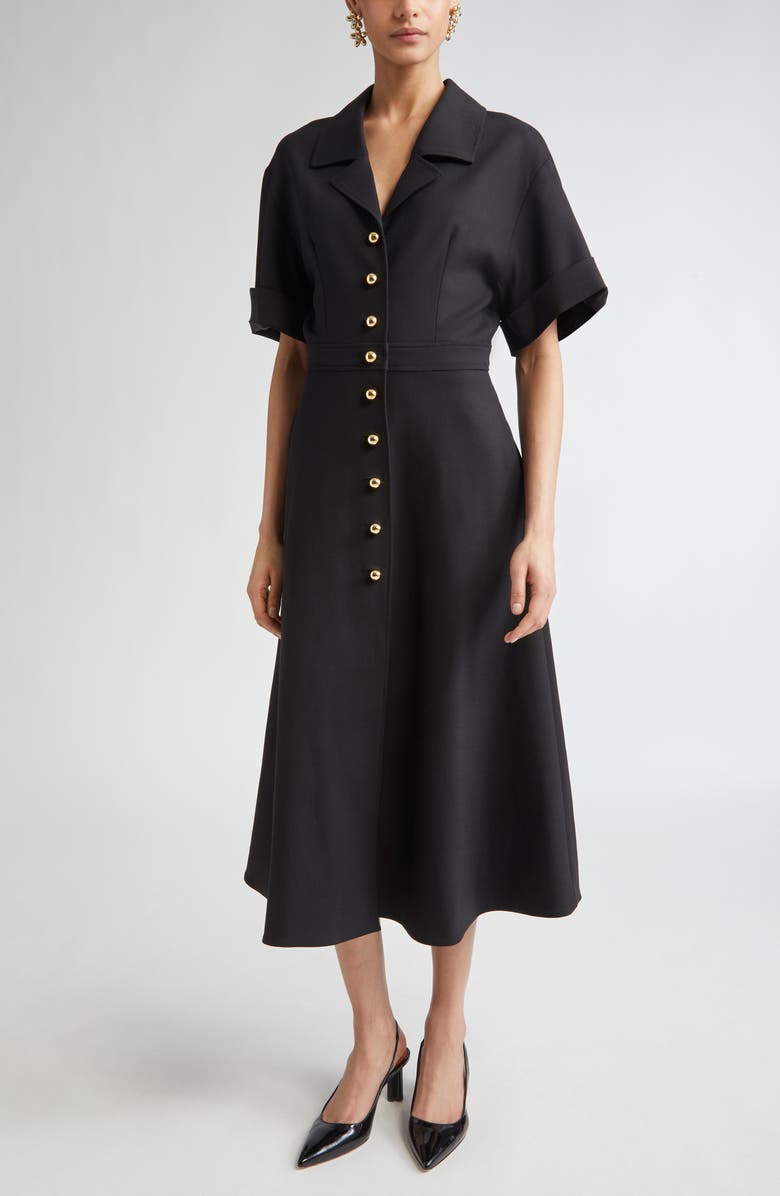 Carolina Herrera Stretch Virgin Wool Midi Dress, Main, color, Black