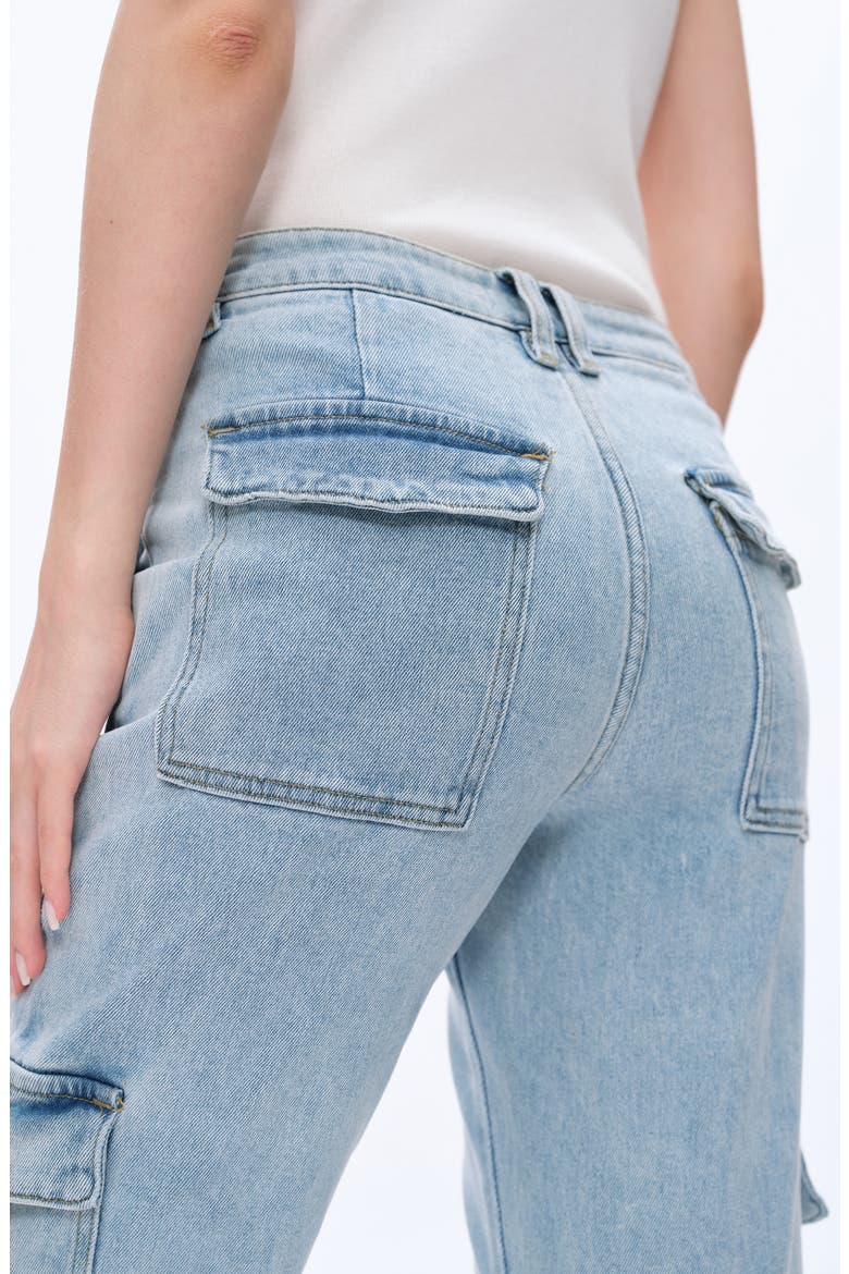 High Waist Ankle Straight Leg Cargo Jeans, Alternate, color, LIGHT BLUE