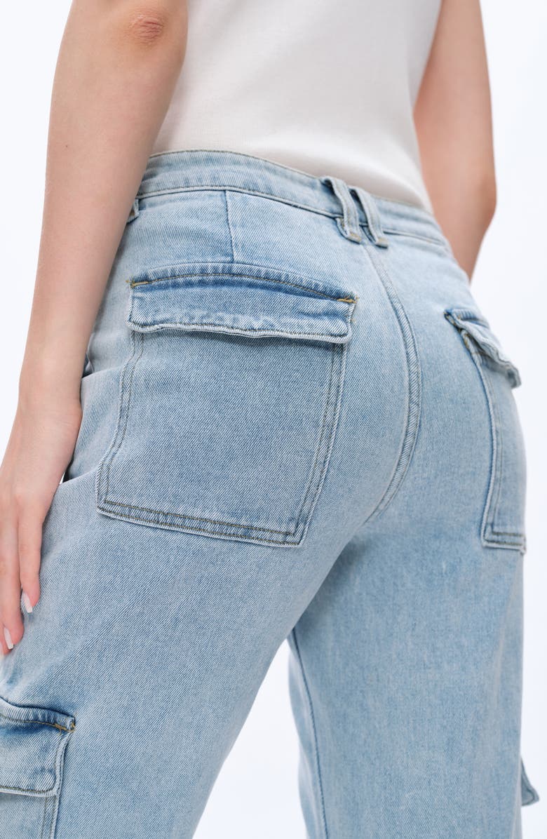 Bayeas High Waist Ankle Straight Leg Cargo Jeans, Alternate, color, Light Blue