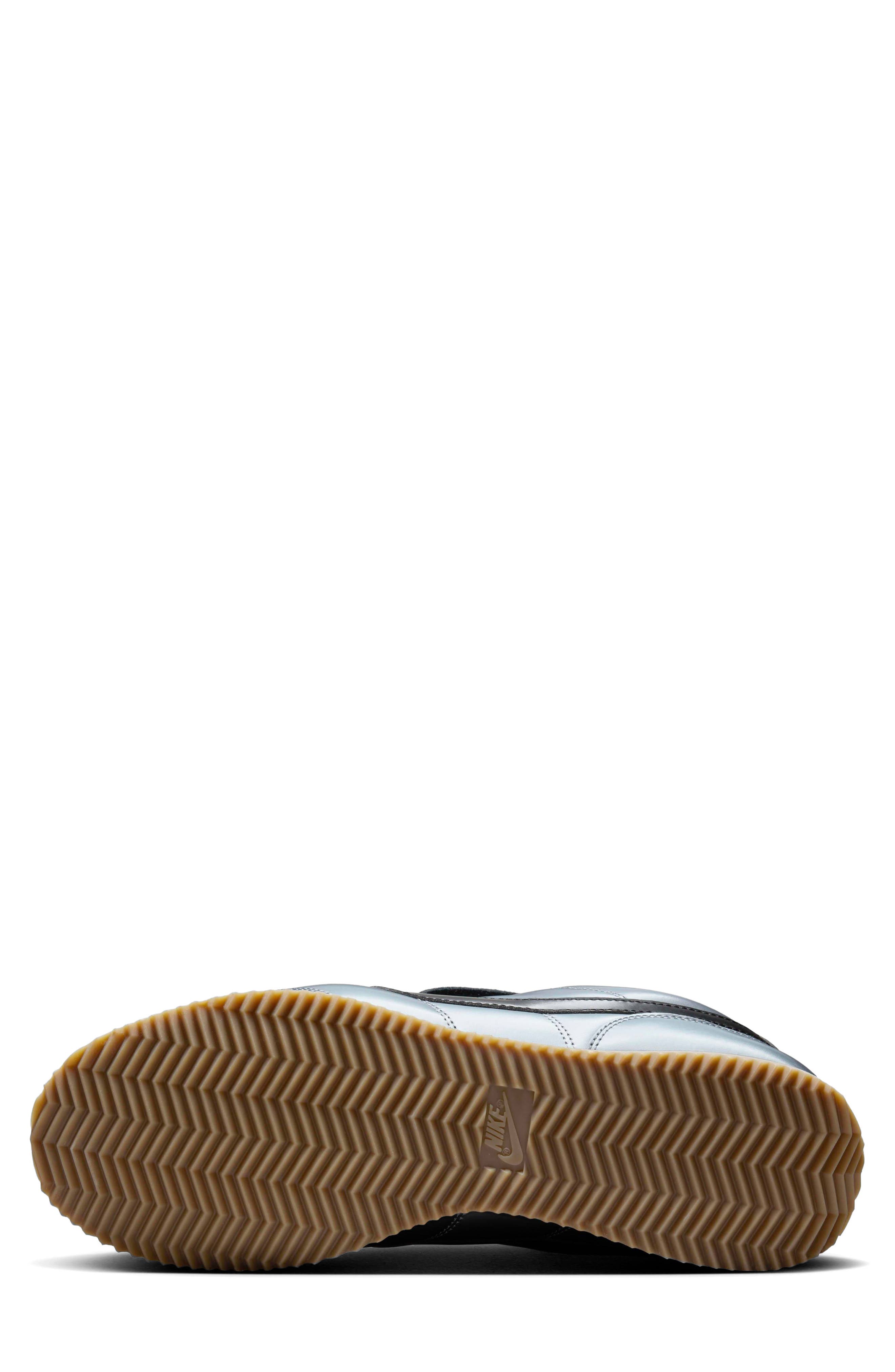 Nike Cortez Leather SE 'Metallic Cool Grey/Black' Soccer Sneaker, Alternate, color, 