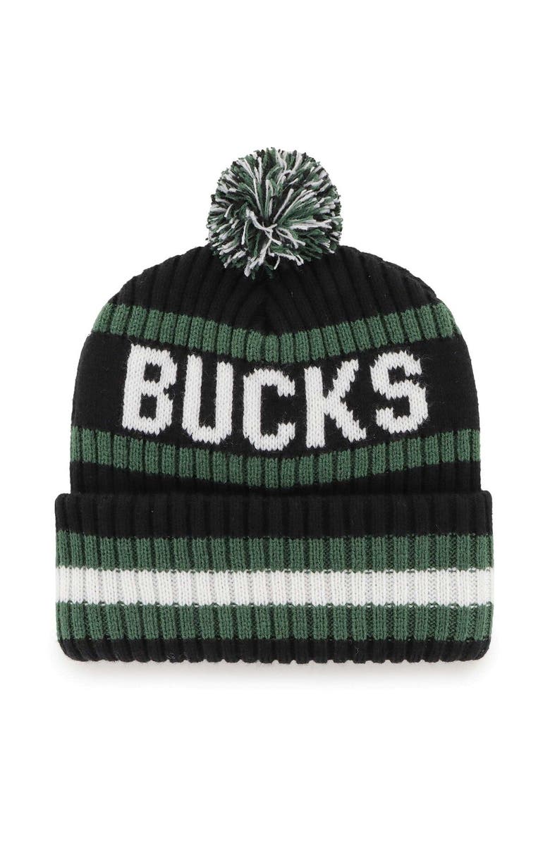 '47 Men's '47 Black Milwaukee Bucks Bering Cuffed Knit Hat with Pom, Alternate, color, Black