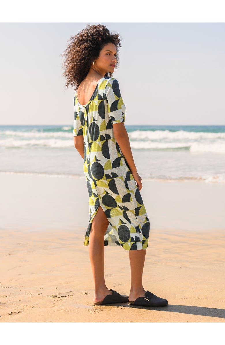 Celtic & Co. Linen Blend Button Back Midi Dress, Alternate, color, Slate / Fennel Geo