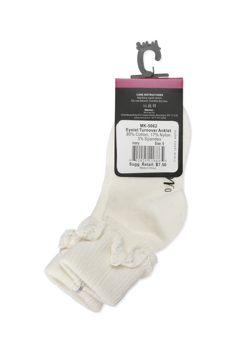 Eyelet-Ruffle-Trim Ankle Sock, Alternate, color, Ivory