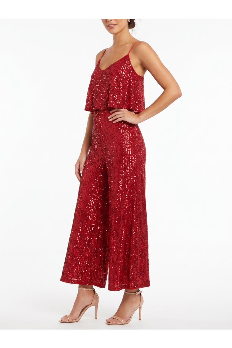 Sequin Tara Ruffle Jumpsuit, Alternate, color, Haute Red