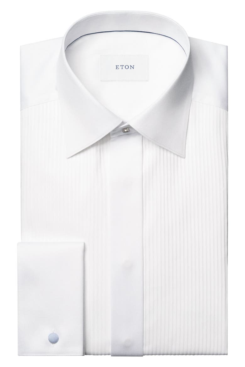 Slim Fit White Bibbed Cotton Tuxedo Shirt, Alternate, color, WHITE