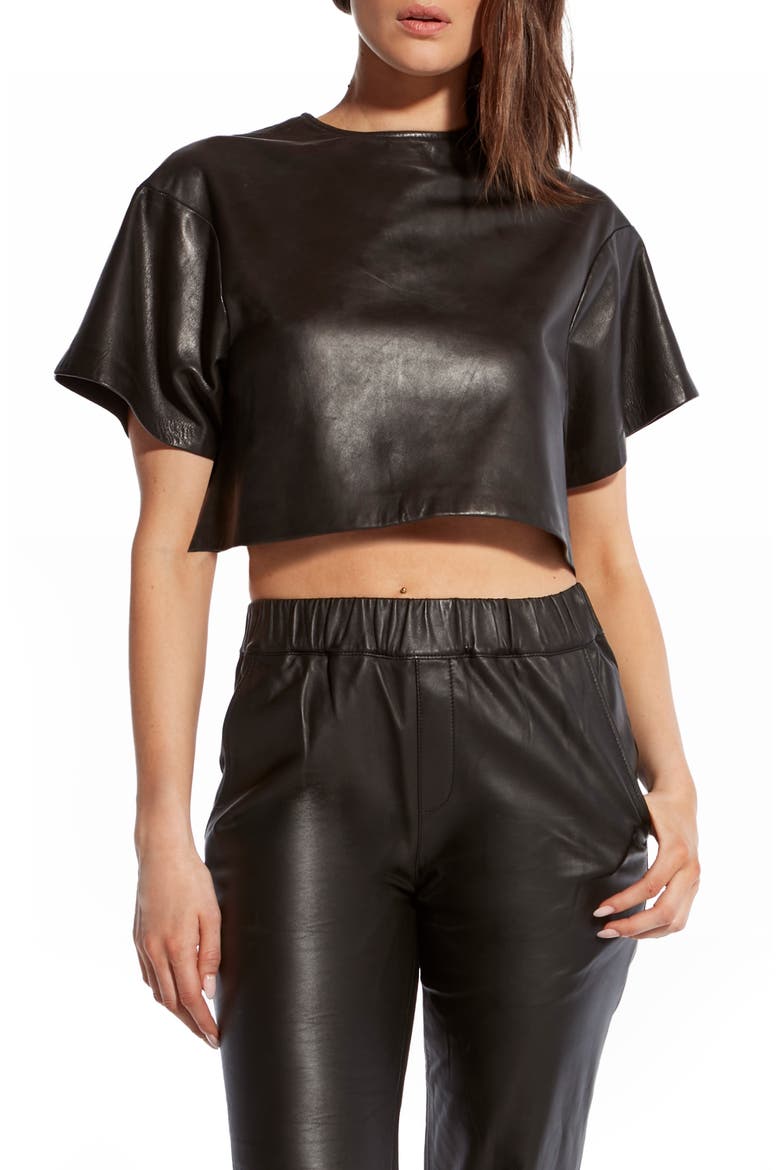 Beck Upcycled Leather Tee, Main, color, BLACK