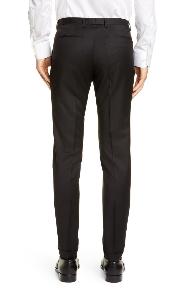 BOSS Wave Flat Front Solid Wool Trousers, Alternate, color,