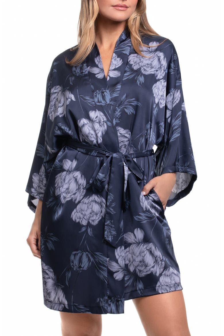 Floral Satin Robe, Main, color, AMELIA BLUE