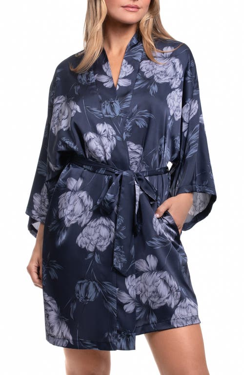 Midnight Bakery Floral Satin Robe In Amelia Blue