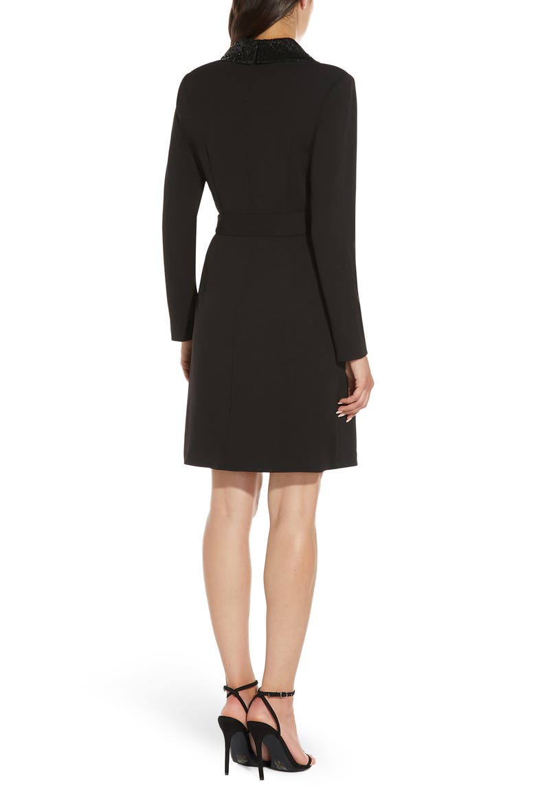 Long Sleeve Crepe Tuxedo Dress, Alternate, color, BLACK