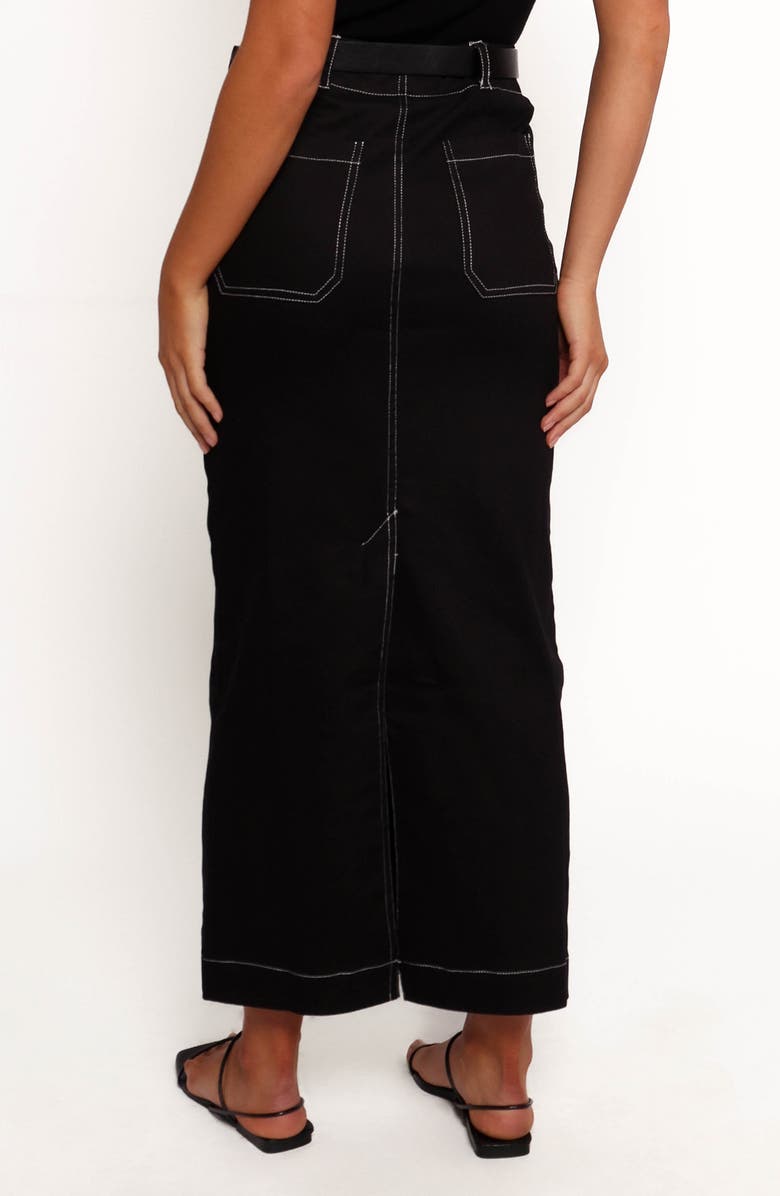 Petal & Pup Nikko Topstitch Detail Stretch Cotton Midi Skirt, Alternate, color, Black