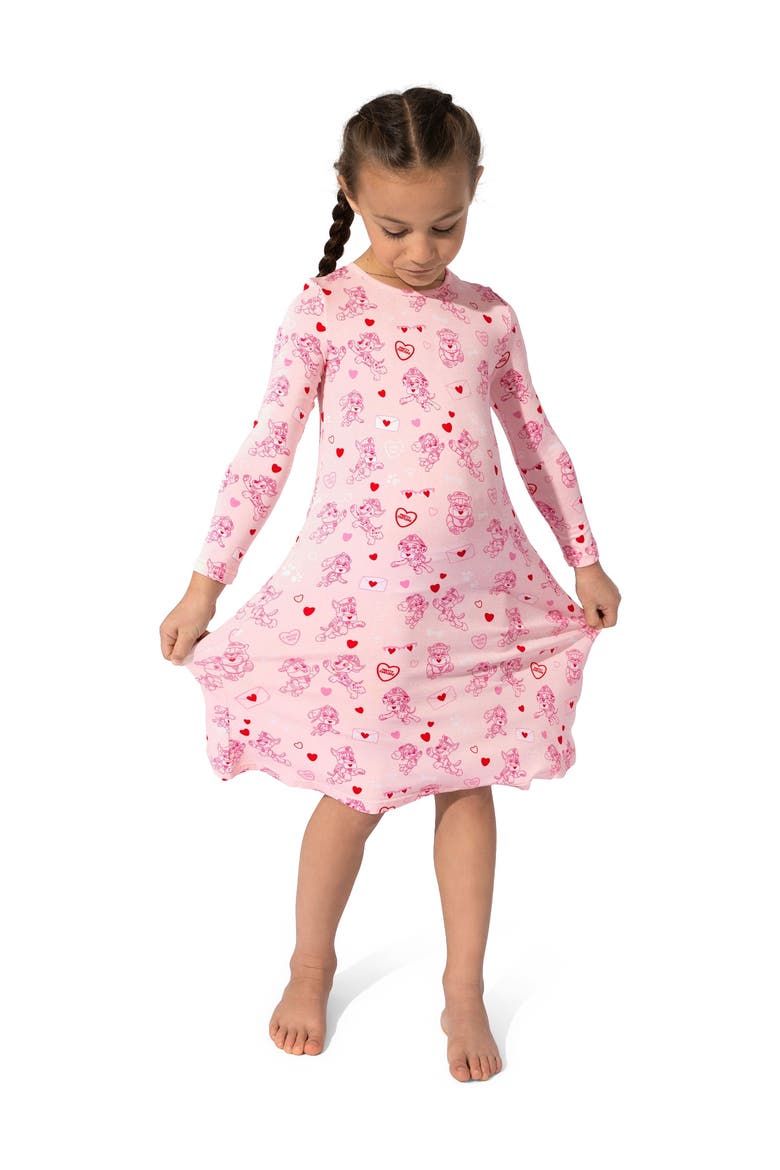 Kids' PAW Patrol Valentine's Pink Long Sleeve Dress, Alternate, color, PAW Valentine Pink