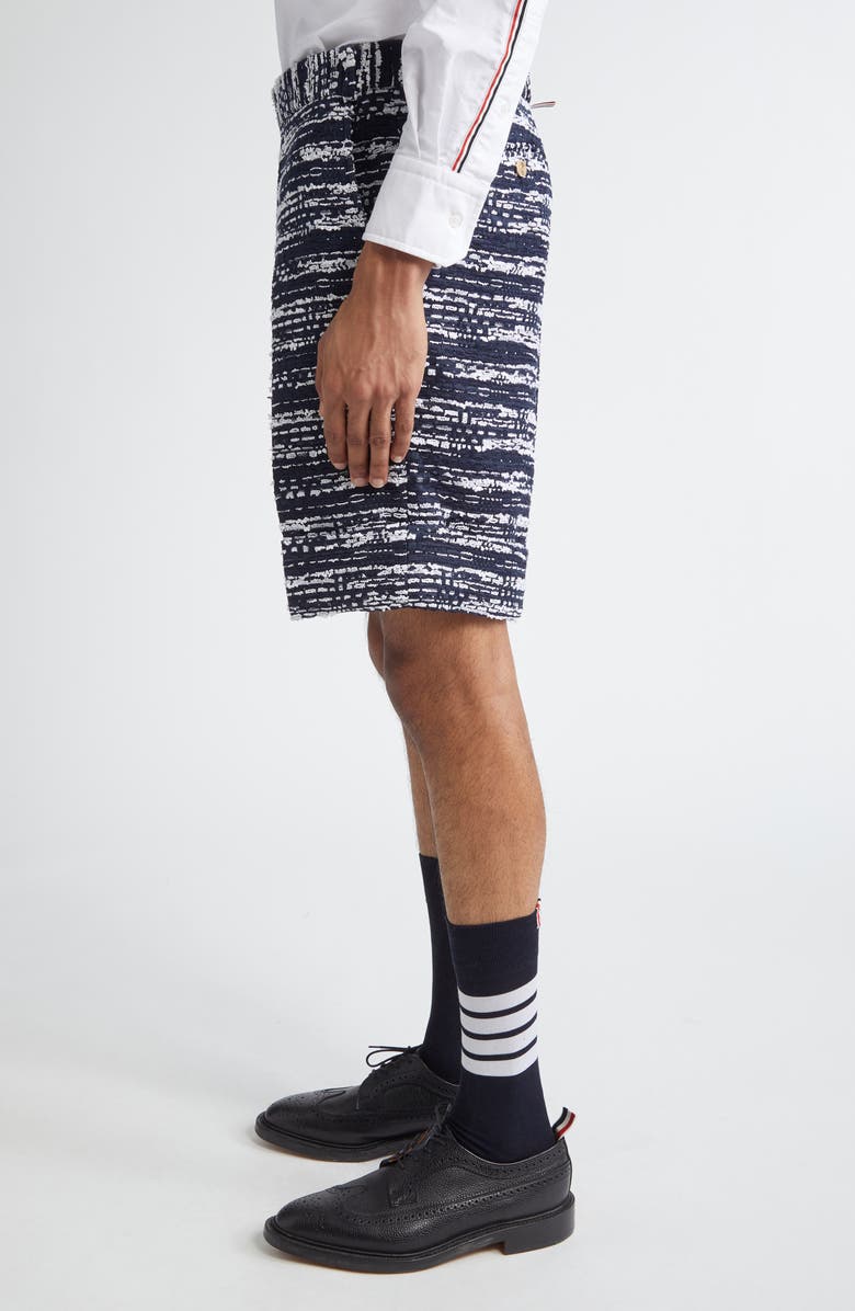 Thom Browne Beltloop Mélange Tulle Tweed Shorts, Alternate, color, Navy