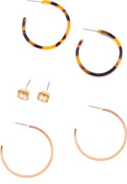 ZAXIE By Stefanie Taylor Set of 3 Hoop & Stud Earrings