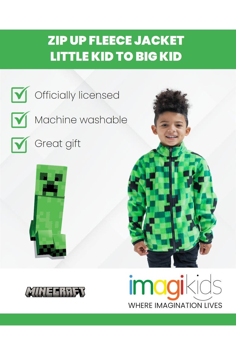 Creeper Zip-up Fleece Jacket (little Kid & Big Kid), Alternate, color, Creeper Green