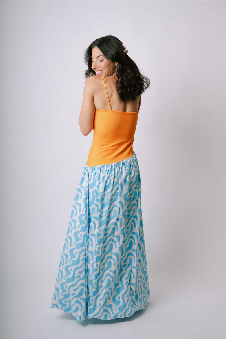 Bubble Midi Dress, Alternate, color, Blue and Orange