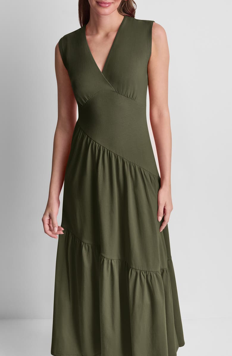 DKNY Stretch Cotton Maxi Dress, Alternate, color, Fatigue