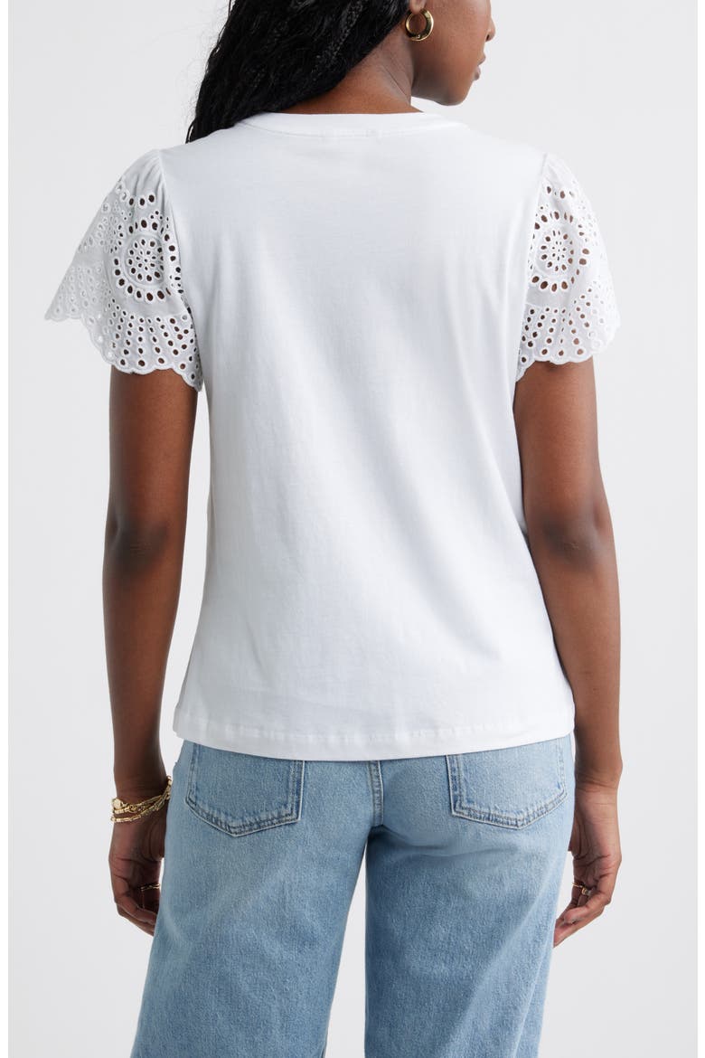 Eyelet Sleeve Mixed Media T-Shirt, Alternate, color, WHITE