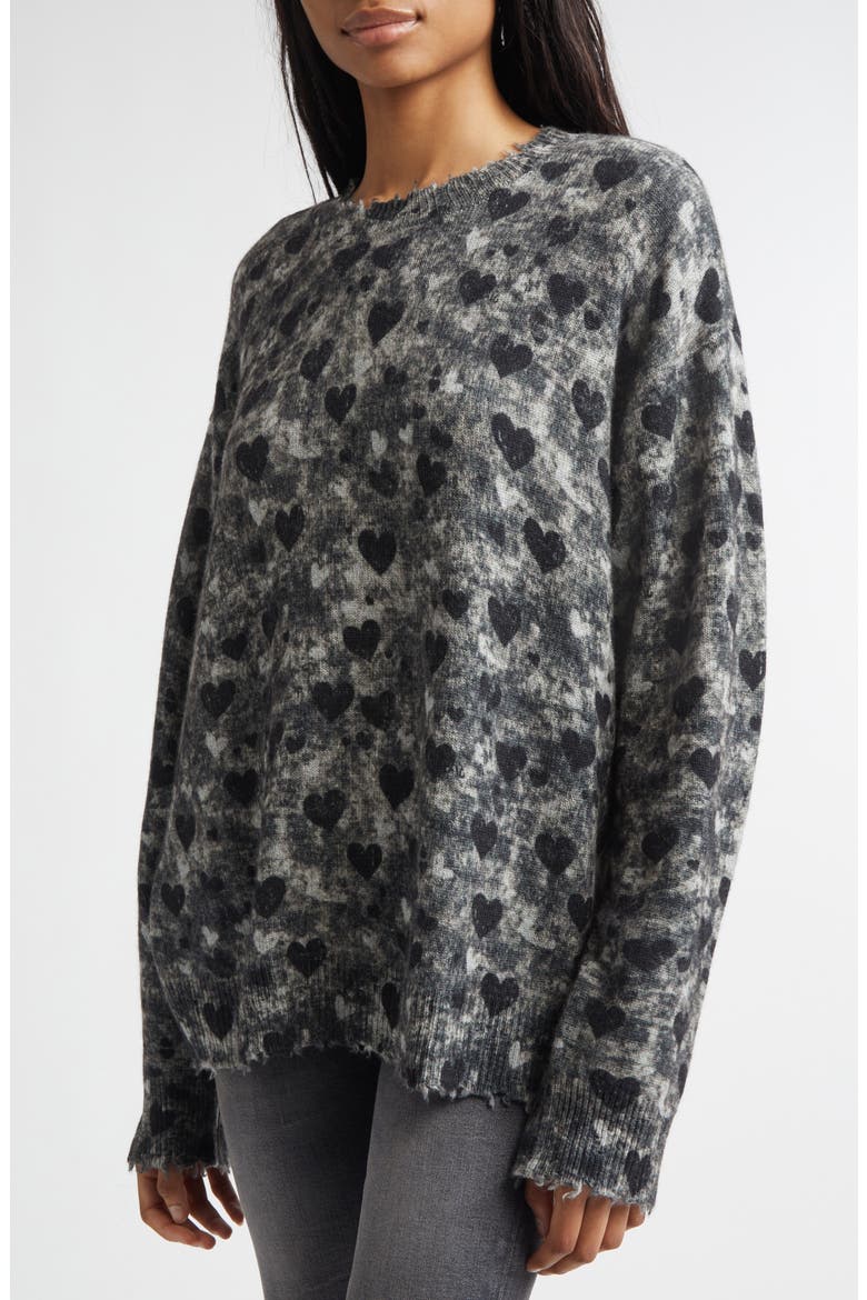 Distressed Heart Print Cashmere Sweater, Alternate, color, HEATHER GREY