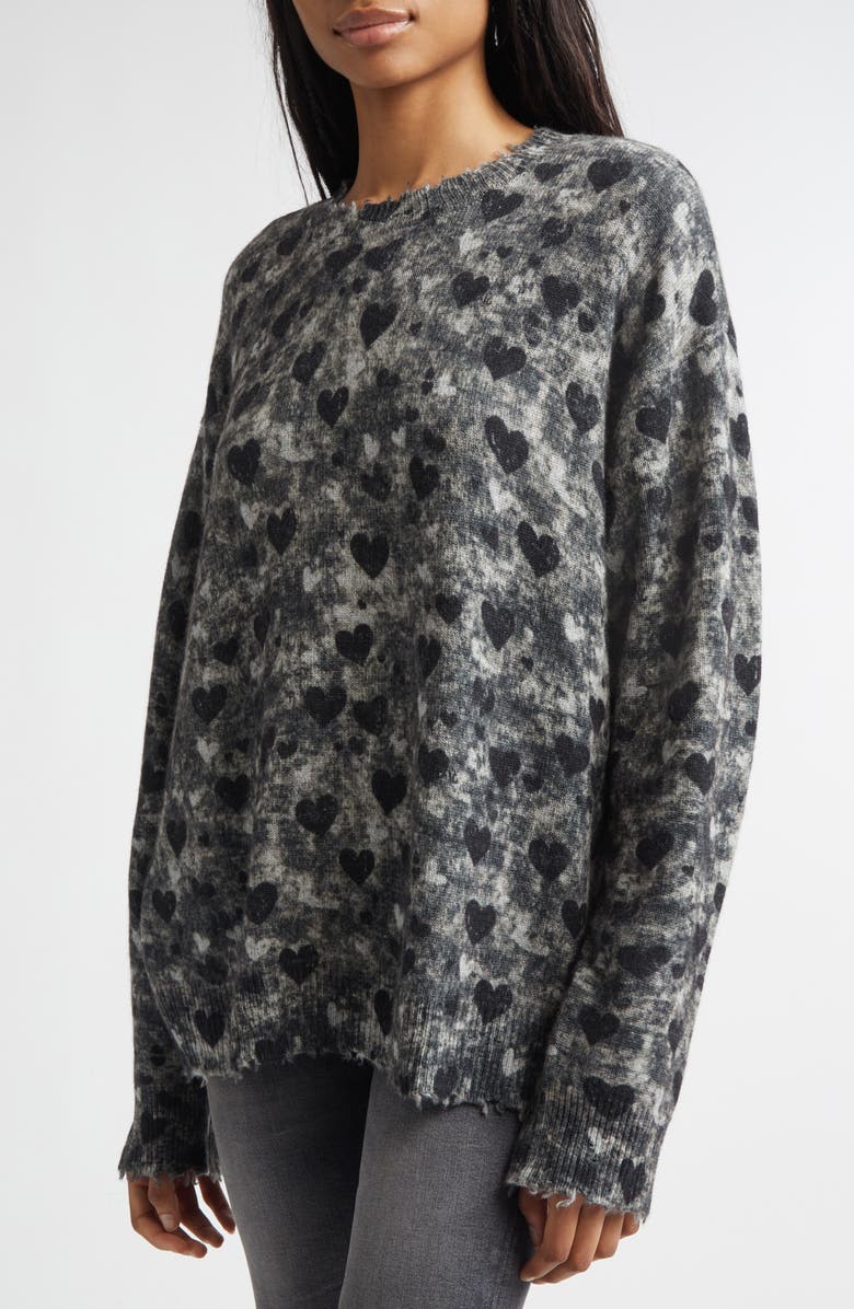 R13 Distressed Heart Print Cashmere Sweater, Alternate, color, Heather Grey