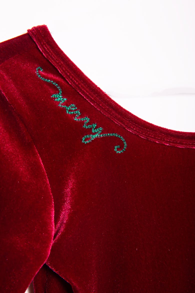 Embroidered Velvet Holiday Bubble Romper, Alternate, color, Burgundy