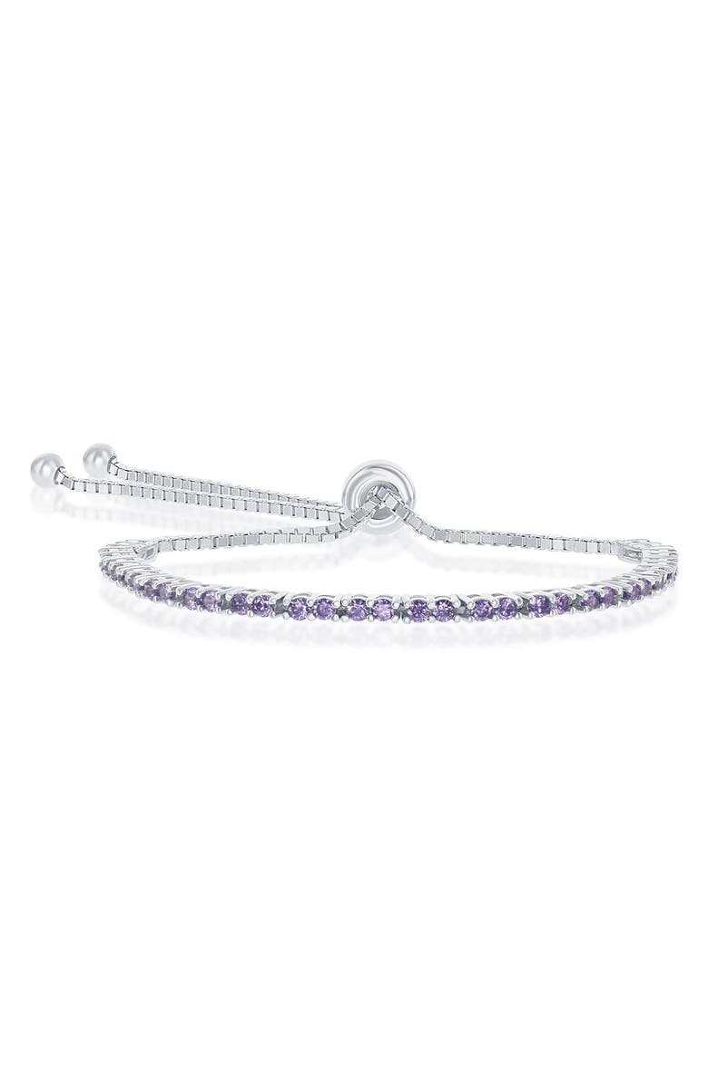 SIMONA Sterling Silver Amethyst CZ Bolo Bracelet, Main, color, 