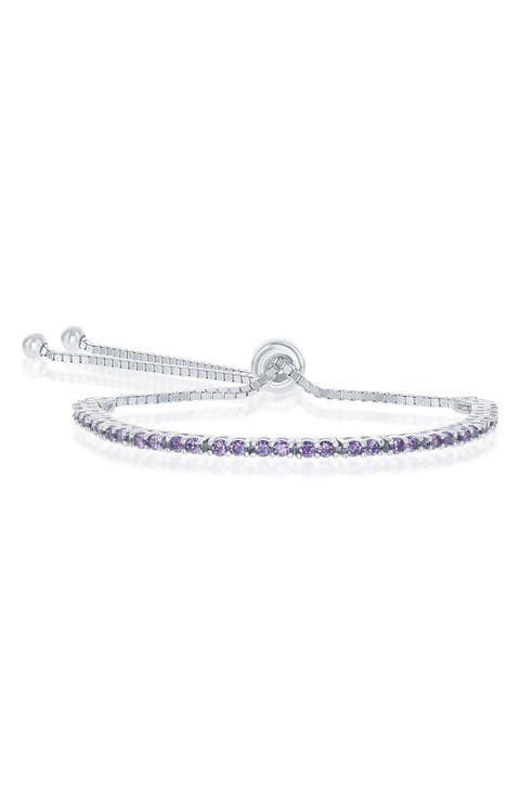 Sterling Silver Amethyst CZ Bolo Bracelet