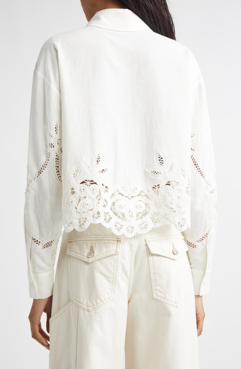 Veronica Beard Aderes Floral Cutout Button-Up Shirt, Alternate, color, Dove